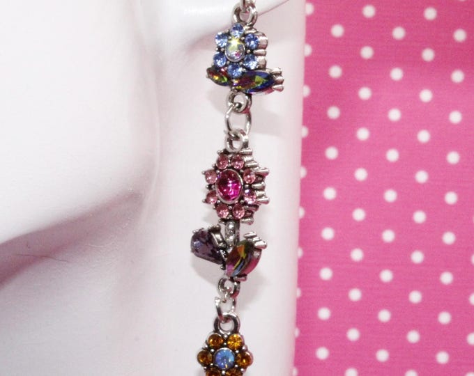 Rhinestone Dangle Flower Earrings; Flower Rhinestone Dangle Earrings; Flower Rhinestone Earrings
