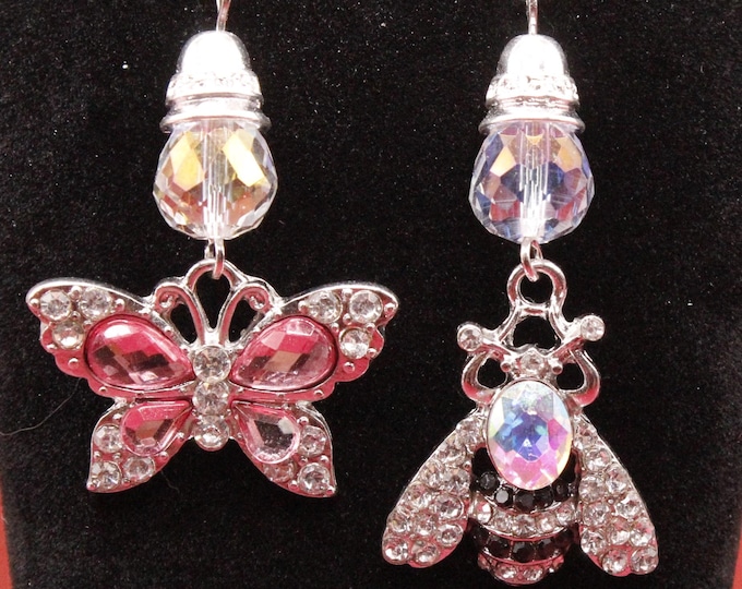 Bee and Butterfly Rhinestone Earrings