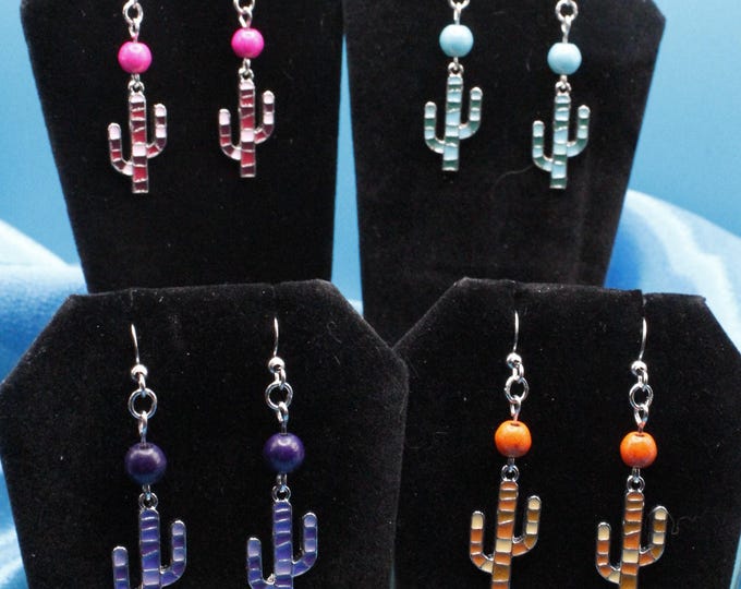 Cactus Earrings; Colorful Cactus Earrings; Pink Cactus Earrings; Purple Cactus Earrings; Orange Cactus Earrings; Blue Cactus Earrings