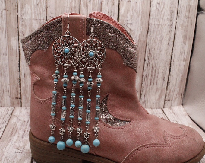 Chandelier Southwestern Earrings;  Turquoise Chandelier Earrings; 3-Dangle Drop Earrings; Dream Catcher Chandelier Earrings
