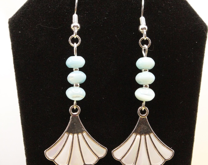 Fan Shell Earrings; MOP Shell Earrings; White MOP Shell Earrings;