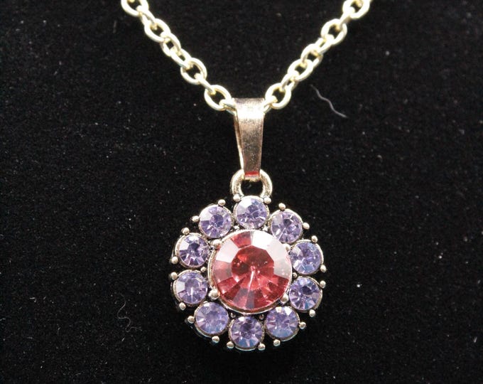 Amethyst and Pink Rhinestone Necklace Set