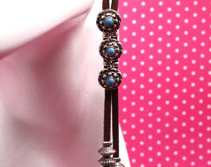 Concho Leather Earrings; Metal and Turquoise Concho Earrings; Dangle Leather Concho Earrings