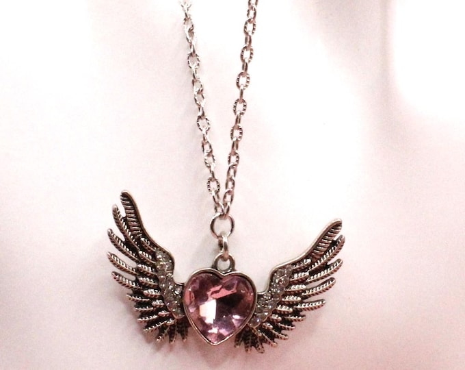 Winged Heart and Rhinestone Pendant Set