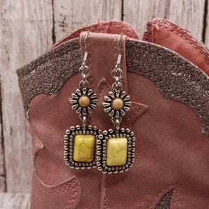 Yellow Howlite Earrings; Sunflower Yellow Turquoise Earrings; Howlite Turquoise Yellow Earrings; Southwestern Earrings