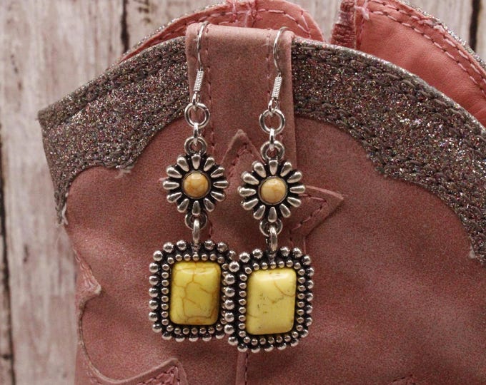 Yellow Howlite Earrings; Sunflower Yellow Turquoise Earrings; Howlite Turquoise Yellow Earrings; Southwestern Earrings