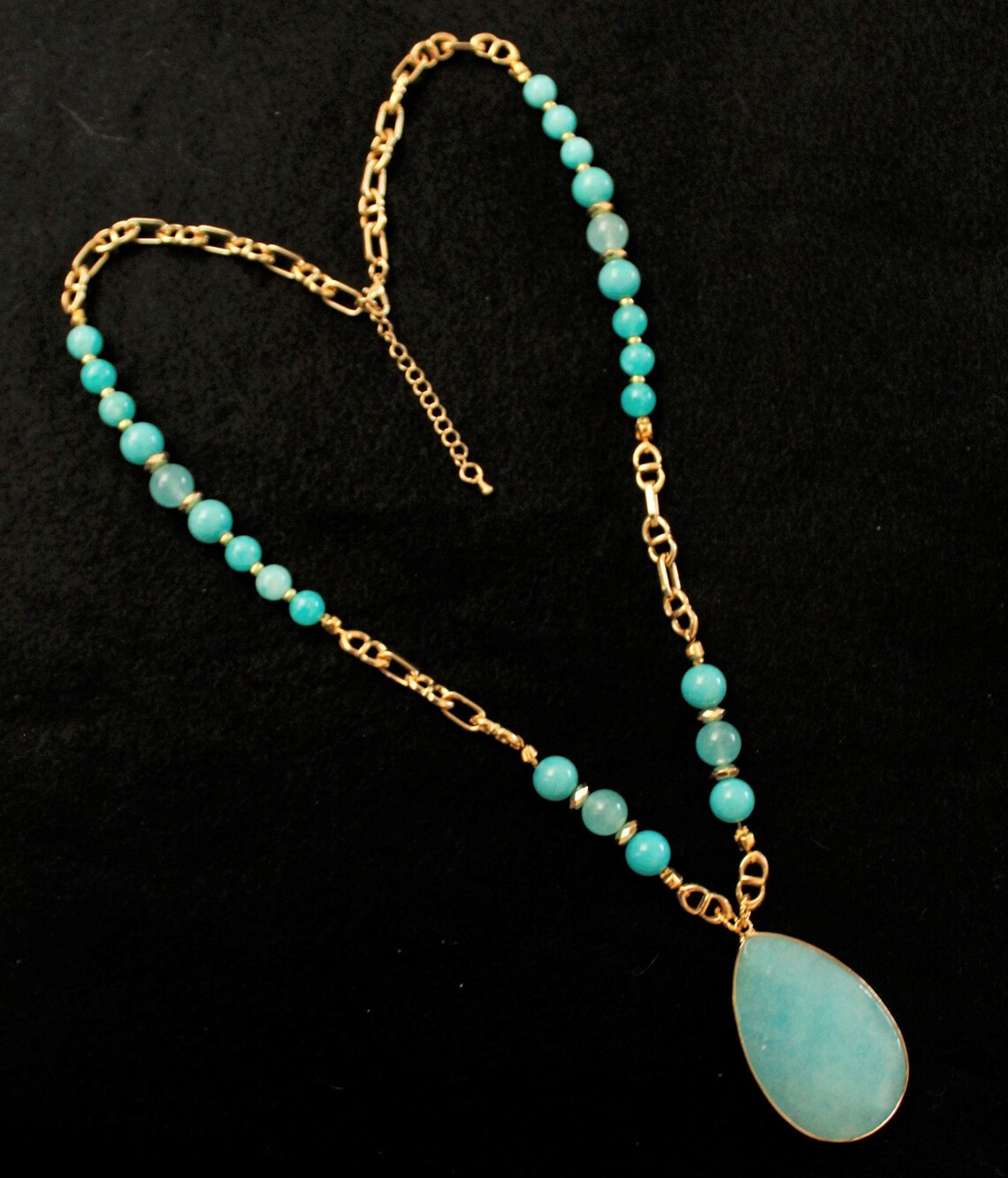 Elegant Teardrop Blue Green Crystal Pendant Jewelry Set