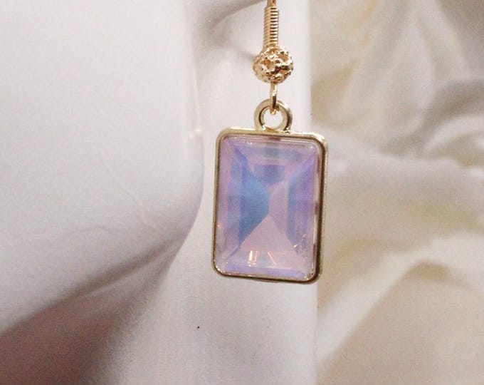 Frosted Crystal Rectangle Earrings; Multi-colors available; gold and silver available
