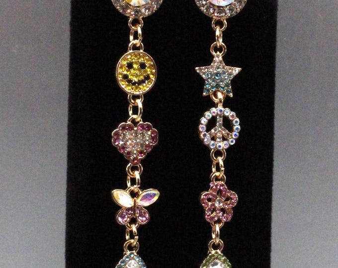 Retro Rhinestone Earrings; Rhinestone Motifs Earrings; Smiley Face; Star; Peace Sign; Heart; Butterfly; Flower; Teardrop
