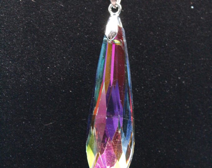 Crystal Vitrail Pendant Necklace; Crystal Long Teardrop Pendant Necklace; Crystal teardrop Pendant