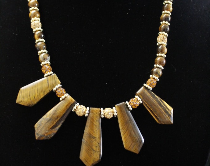 Tiger Eye Dagger Necklace Set; Dagger Shape Beads; Stone Tiger Eye Necklace; Brown Stone Necklace Set