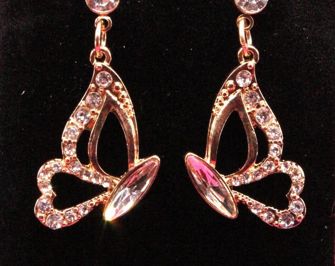 Butterfly with Rhinestones Earrings; Summer Butterfly Earrings; Rhinestones and Butterfly Earrings; Gold Butterfly Earrings