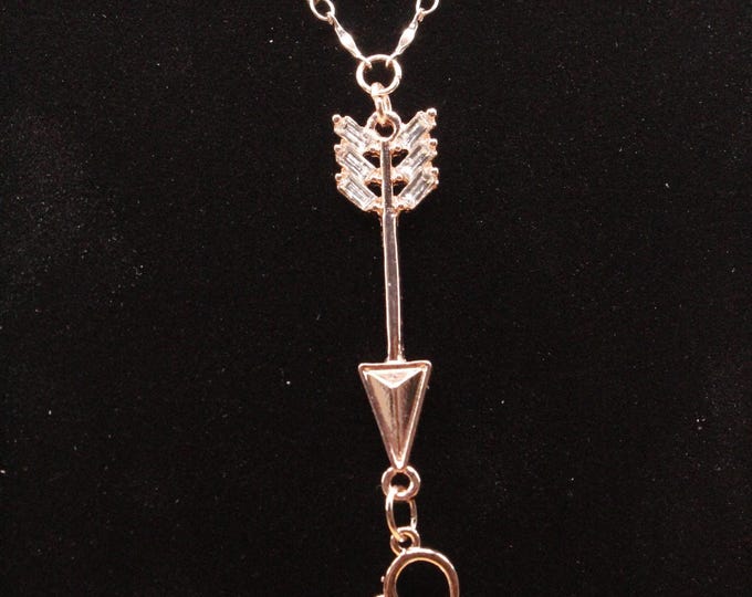 Rose Gold Arrow Necklace; Arrow Rhinestone Necklace; Rhinestone and Rose Gold Arrow Necklace