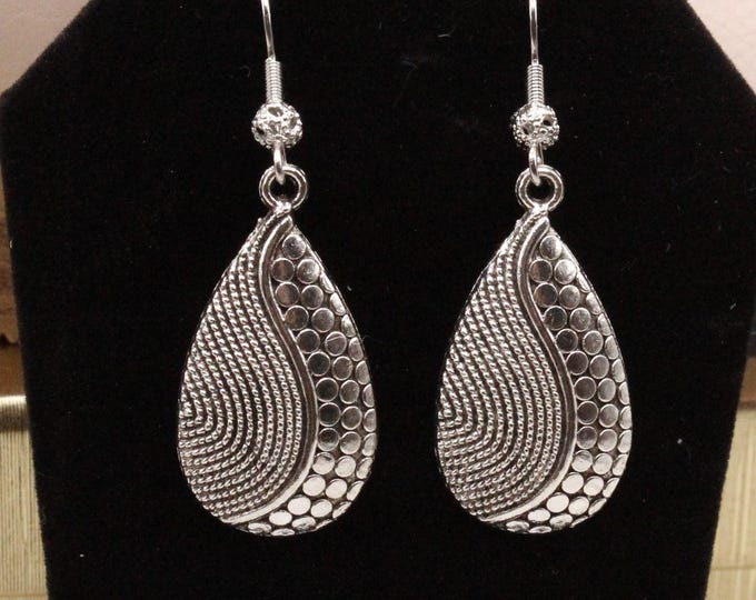 Silver Textured Teardrop Earrings