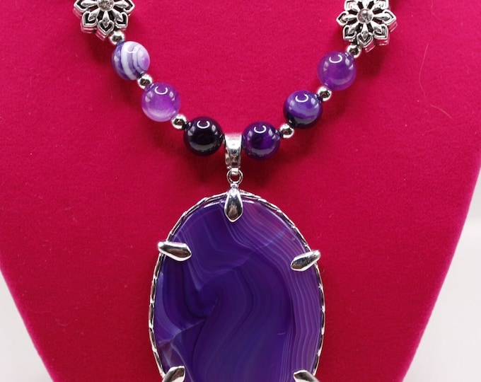 Purple Agate Pendant Necklace Set; Purple Stone Pendant Set; Great Gift for Her; Purple and More Purple Necklace Set