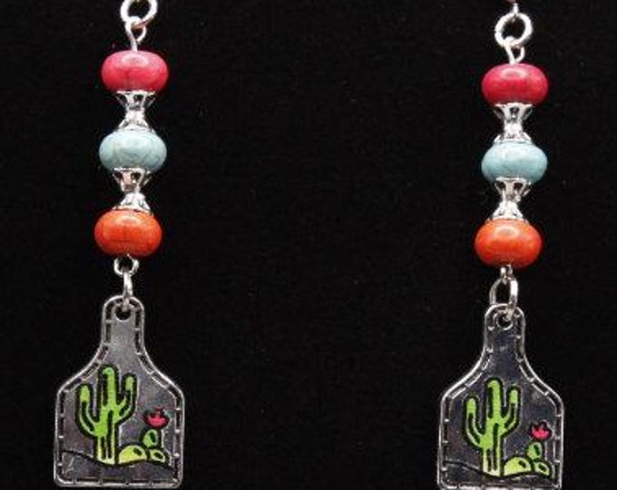 Southwestern Cow Tag Earrings; MultiColor Cow Tag Turquoise Earrings; Western Motif on Tag Earrings; Mix and Match Motif Earrings