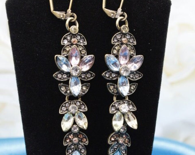 Flower Rhinestone Dangle Earrings; Multi-color Rhinestone Earrings; Pastel Color Rhinestone Dangle Earrings