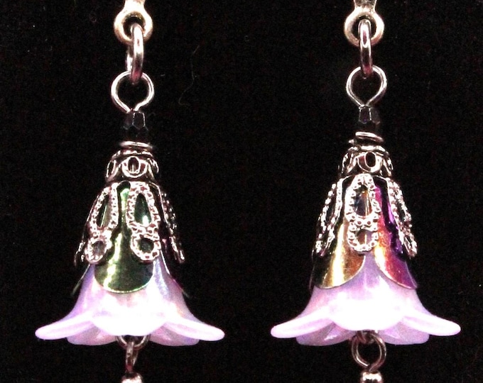 Iridescent Floral Earrings; Lilac Tulip Earrings; Vintage Floral Tulip Earrings;