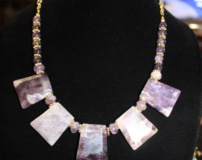 Amethyst Trapezoid Faceted Necklace Set; Purple Quartz Necklace Set; Stone Necklace Set; Amethyst Quartz Necklace Set