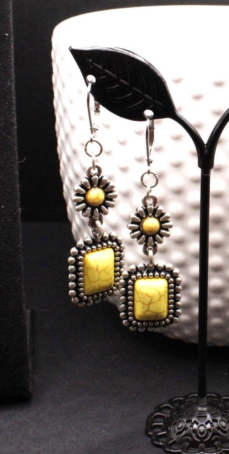 Yellow Howlite Earrings Sunflower Yellow Turquoise Earrings Howlite Turquoise Yellow Earrings Southwestern Earrings image 3