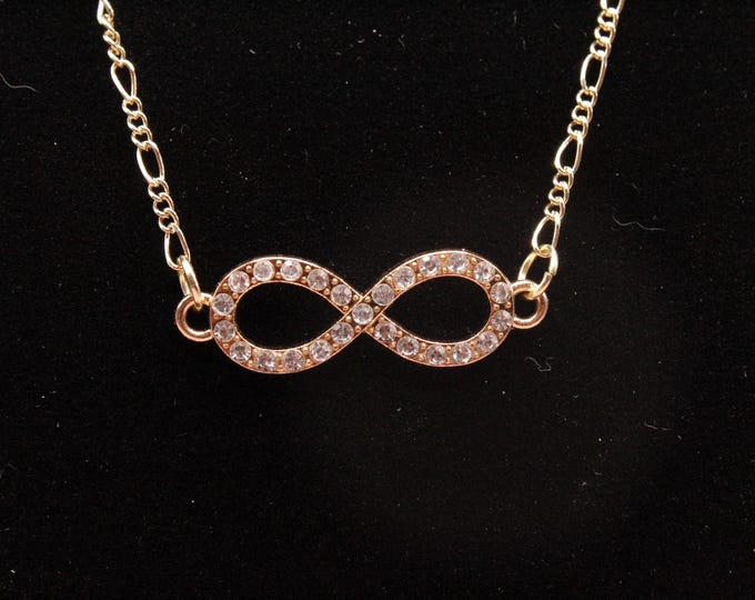 Infinity Rhinestone Necklace; Gold Infinity Necklace; Gold & Rhinestone Infinity Necklace