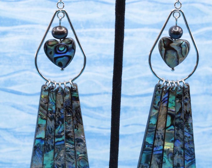 Abalone Teardrop Earrings, Heart & Freshwater Pearl Dangle