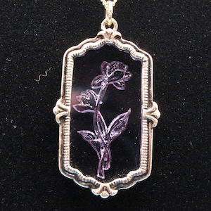 Rectangle Violet Pendant Necklace; Flower Violet Pendant Necklace; Victoria Style Pendant Necklace; Romantic Style Violet Pendant Necklace