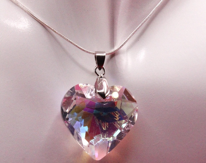 Heart Pendant Necklace; Crystal Heart Pendant Necklace; Heart Crystal Pendant