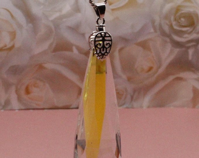 Long Elongated Hand Cut Crystal Teardrop Pendant and Earrings