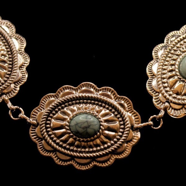 Silver Concho Necklace; Southwestern Concho Necklace; 5-Medallion Concho Necklace; Western Concho Style Necklace