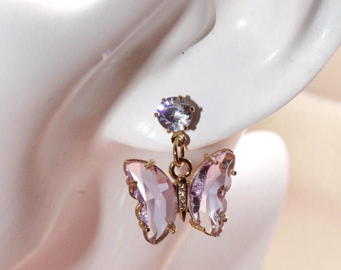 MultiColor Crystal Butterfly Earrings with Cubic Zirconia Posts