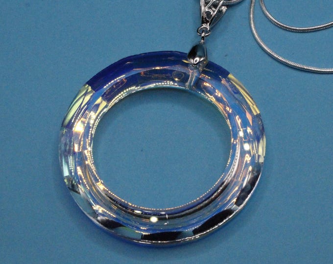 Cosmic Ring Glass Pendant Necklace; Aurora Borealis Glass Ring Glass Pendant Necklace; Large Ring Glass Pendant Necklace;