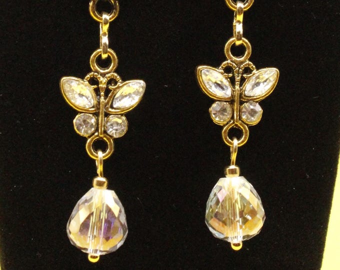 Flower and Butterfly Earrings; Rhinestone Flower and Butterfly Earrings; Springtime Earrings; Butterfly Earrings