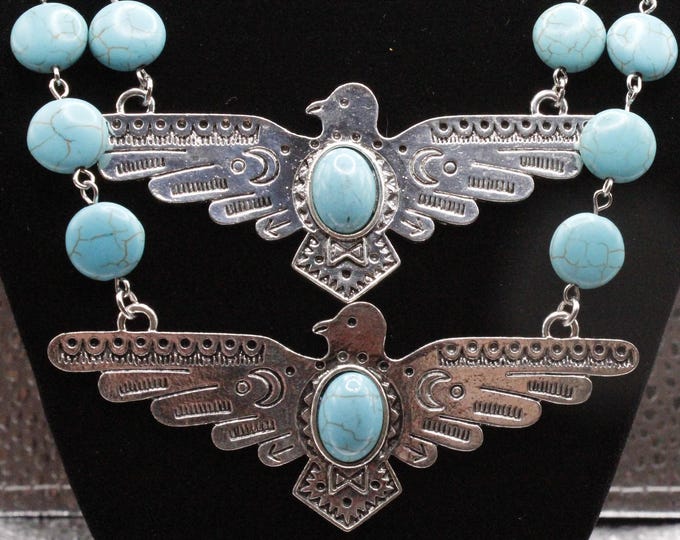Turquoise Thunderbird Phoenix Pendant Necklace; Western Thunderbird Necklace; Thunderbird Pendant Necklace; Thunderbird Necklace