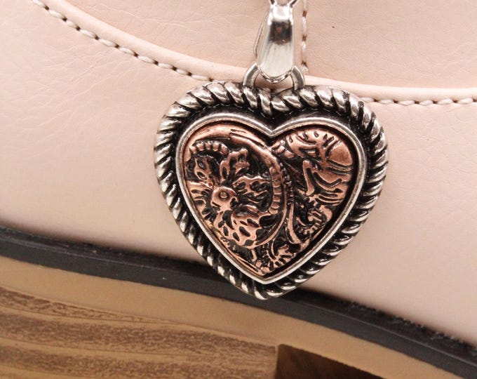 Copper Floral Heart Pendant Necklace