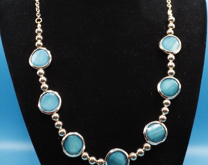 Gold and Teal Necklace Set; Teal with Gold Accent Necklace; Round Teal Coin Beads with Gold Beads Necklace Set