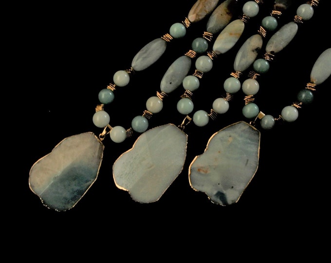 Amazonite Stone Pendant Necklace Set; Amazonite Necklace Set