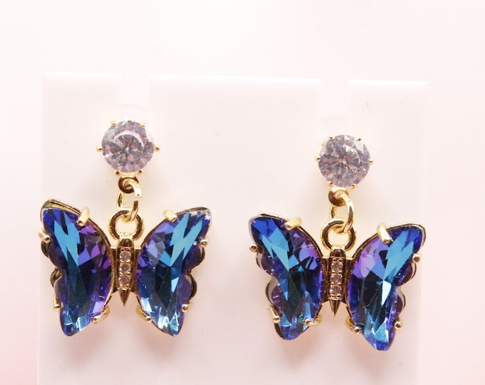 MultiColor Crystal Butterfly Earrings with Cubic Zirconia Posts