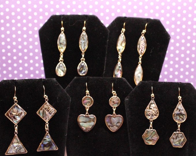 Geometric Abalone Dangle Earrings, Golden Edges