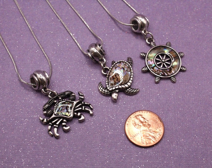 Nautical Theme Pendant  Necklace; Abalone Shell Turtle Pendant; Abalone Shell Crab Pendant; Abalone Ship Wheel Pendant
