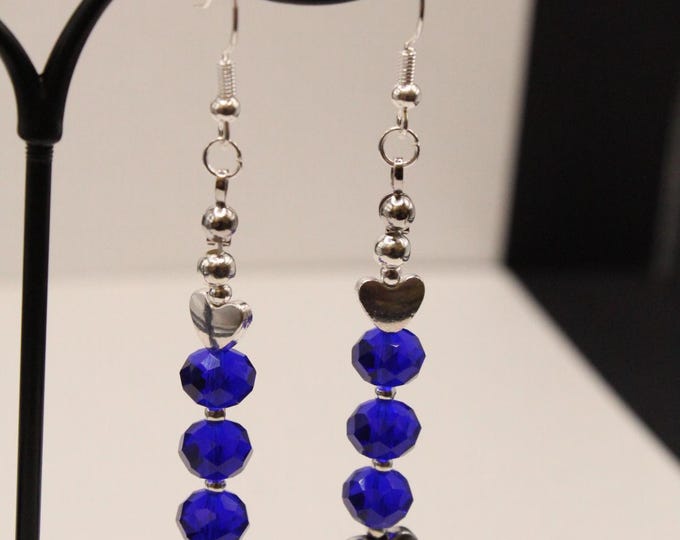 Multi Color Earrings with Silver Heart Beads; Dangle Glass and Heart Earrings; Hearts and Color Glass Earrings; Valentine Heart Earrings