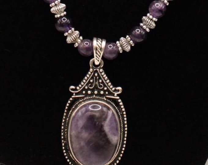 Purple Quartz Pendant Necklace Set; Amethyst Necklace Set; Silver and Amethyst Pendant Necklace Set; Oval Quartz and Amethyst Necklace Set
