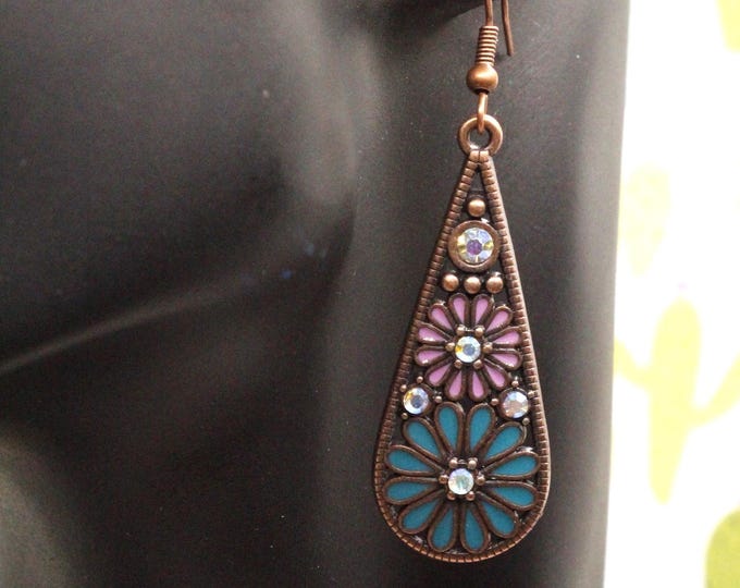 Flower Enamel Teardrop Earrings