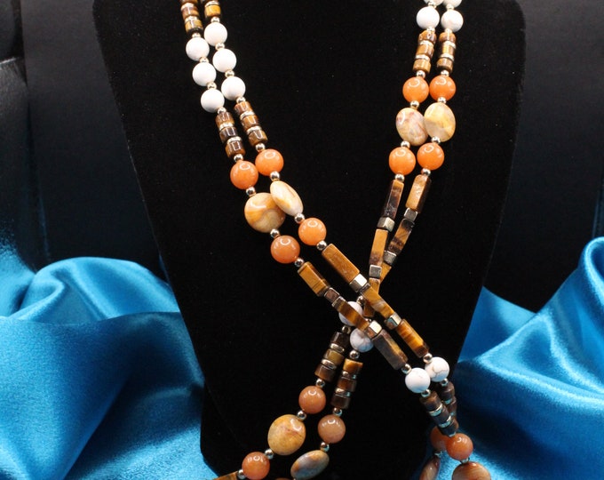 Multi Gemstone Necklace Set; Agate and Tiger Eye Necklace Set; Agate Tiger Eye Aventurine Wagnertine Necklace Set; Brown Stone Necklace Set