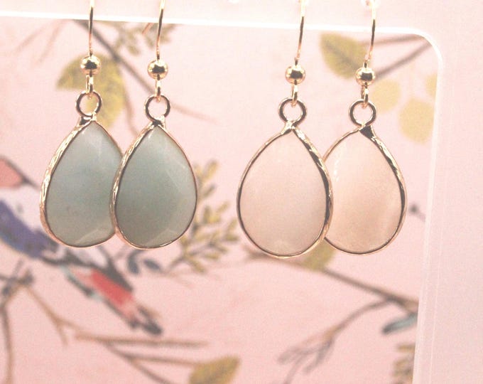 Teardrop Stone Earrings; Amazonite Teardrop Earrings; Natural Pink Aventurine Teardrop Earrings