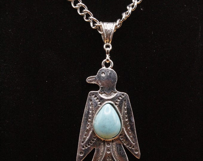 Thunderbird Pendant Necklace; Turquoise Thunderbird Pendant; Southwestern Thunderbird Necklace; Cowboy Thunderbird Turquoise Pendant