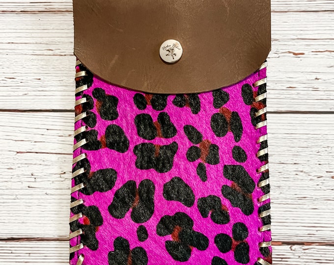 Hot Pink Leopard Cowhide Saddle Pouch