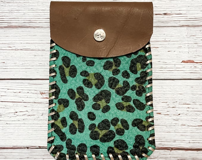 Turquoise Leopard Cowhide Saddle Pouch