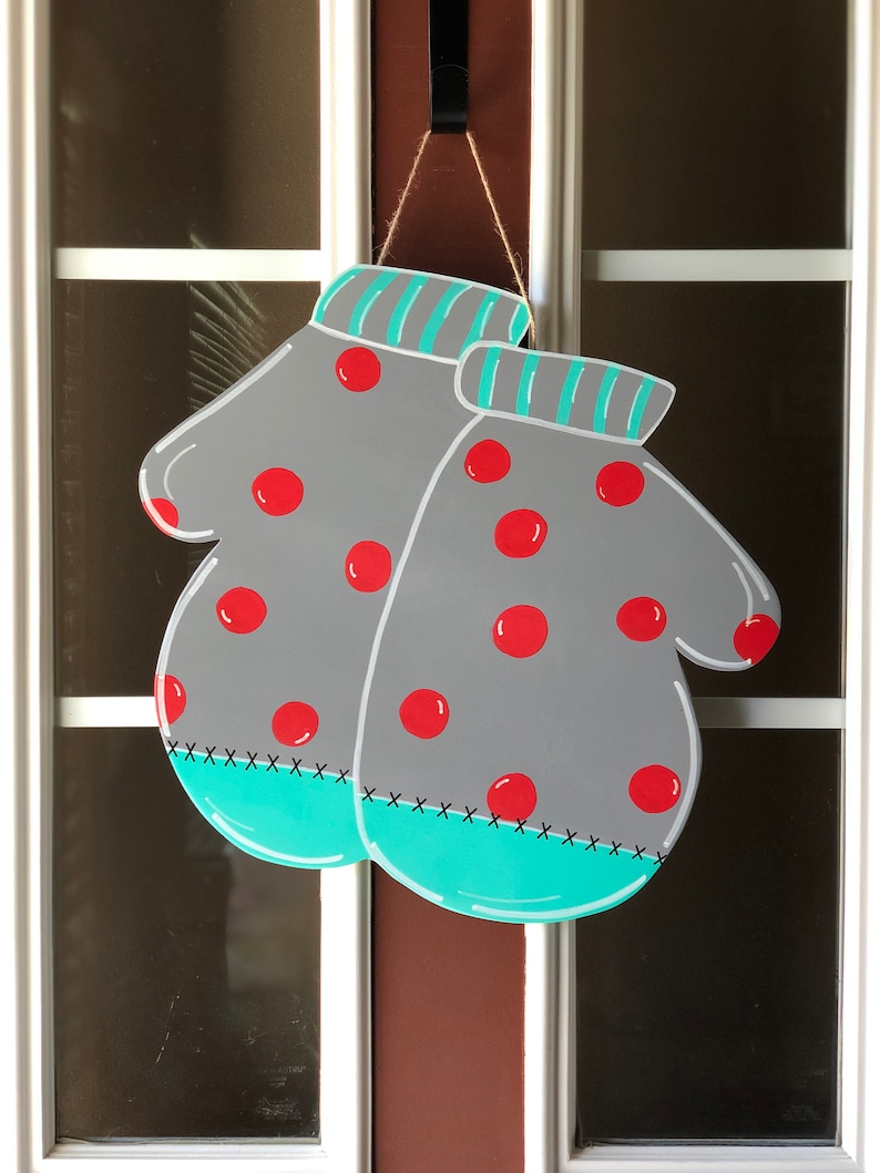 Winter Mitten door hanger, Mitten door hanger, Winter door hanger, Winter decor, January door hanger, Holiday Door Hanger image 1