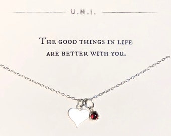 With You Necklace, For Her, Mom, Wife, Best Friend, Sister, Gift, Silver, Red, Love, Chain, Friendship, Heart, Bezel, Garnet, Health